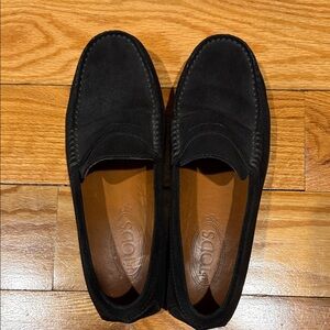 Tod's Black Suede Penny Loafers with Leather Insole
